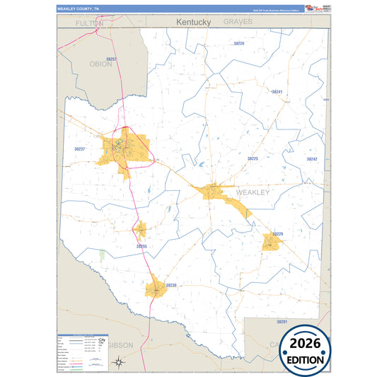 Weakley County, TN Business Reference 5 Digit ZIP Code Wall Map