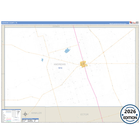 Andrews County, TX Business Reference 5 Digit ZIP Code Wall Map