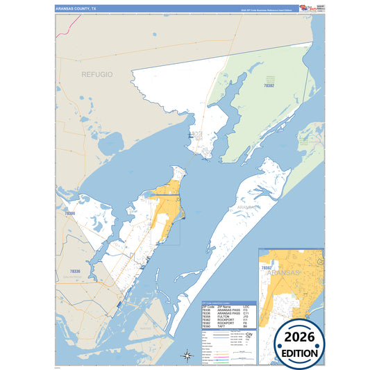 Aransas County, TX Business Reference 5 Digit ZIP Code Wall Map