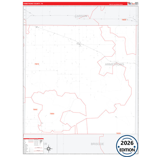 Armstrong County, TX Red Line 5 Digit ZIP Code Wall Map