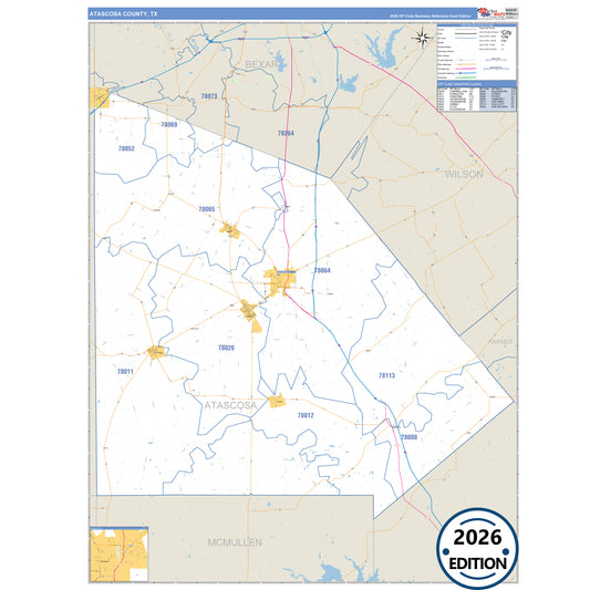 Atascosa County, TX Business Reference 5 Digit ZIP Code Wall Map