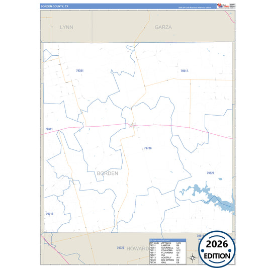 Borden County, TX Business Reference 5 Digit ZIP Code Wall Map