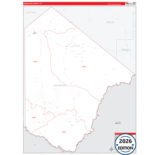 Brewster County, TX Red Line 5 Digit ZIP Code Wall Map