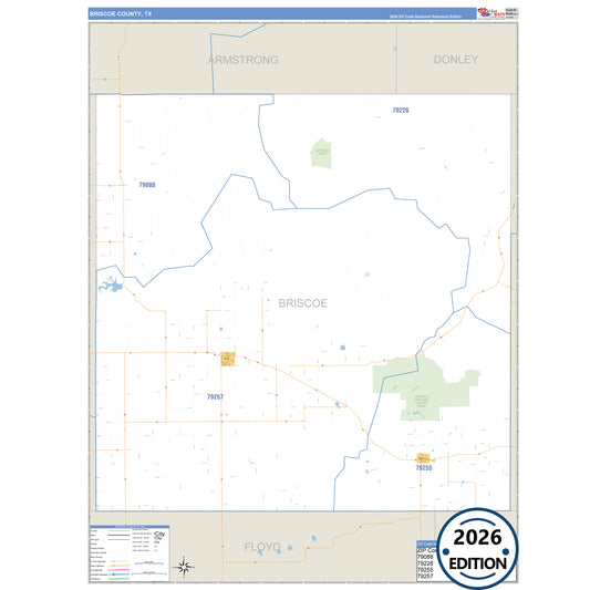 Briscoe County, TX Business Reference 5 Digit ZIP Code Wall Map