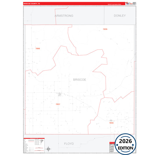 Briscoe County, TX Red Line 5 Digit ZIP Code Wall Map