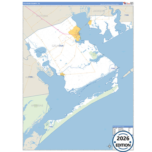 Calhoun County, TX Business Reference 5 Digit ZIP Code Wall Map