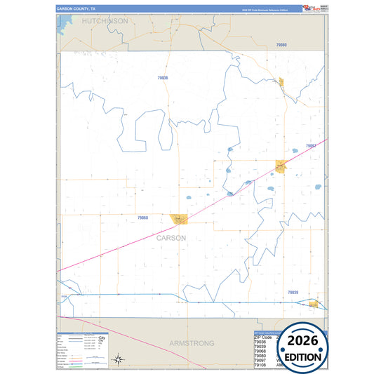 Carson County, TX Business Reference 5 Digit ZIP Code Wall Map