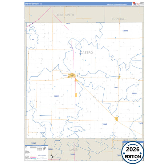 Castro County, TX Business Reference 5 Digit ZIP Code Wall Map