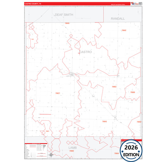 Castro County, TX Red Line 5 Digit ZIP Code Wall Map