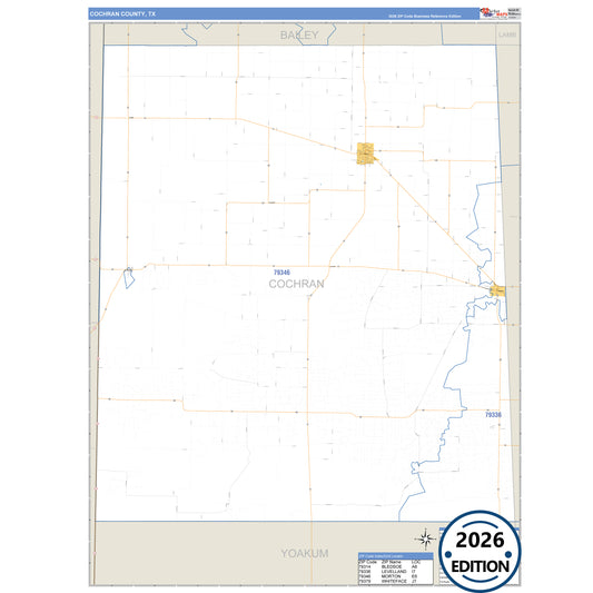 Cochran County, TX Business Reference 5 Digit ZIP Code Wall Map
