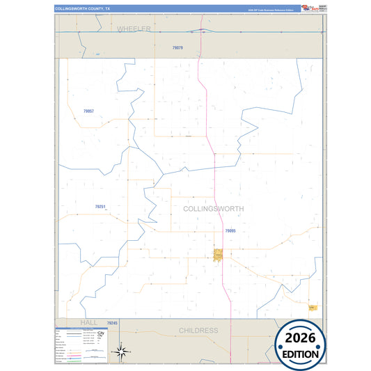 Collingsworth County, TX Business Reference 5 Digit ZIP Code Wall Map