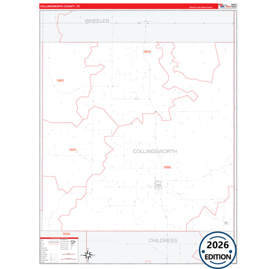 Collingsworth County, TX Red Line 5 Digit ZIP Code Wall Map