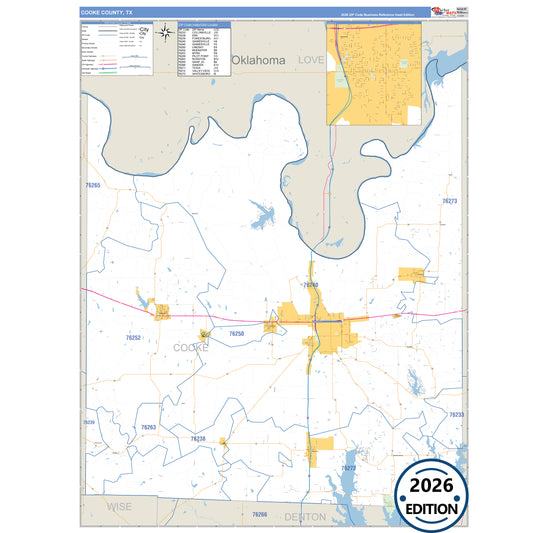 Cooke County, TX Business Reference 5 Digit ZIP Code Wall Map
