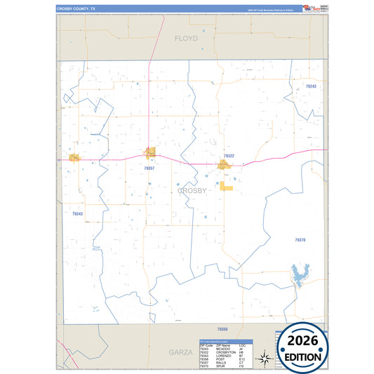 Crosby County, TX Business Reference 5 Digit ZIP Code Wall Map