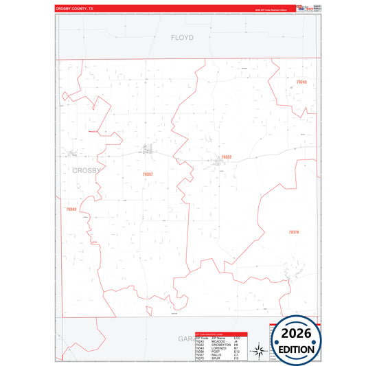 Crosby County, TX Red Line 5 Digit ZIP Code Wall Map