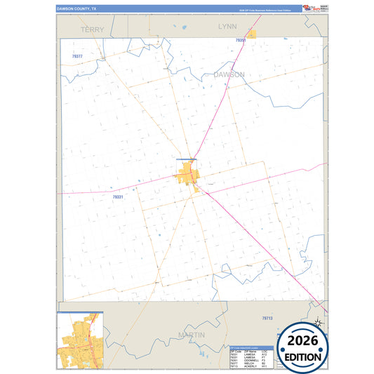 Dawson County, TX Business Reference 5 Digit ZIP Code Wall Map