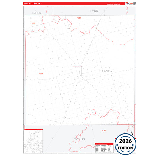 Dawson County, TX Red Line 5 Digit ZIP Code Wall Map