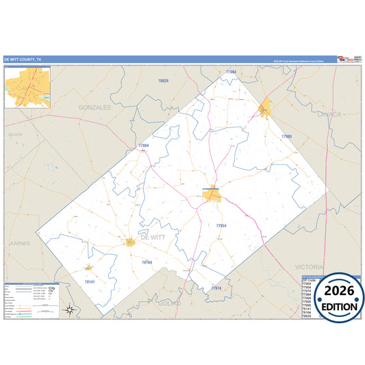 DeWitt County, TX Business Reference 5 Digit ZIP Code Wall Map