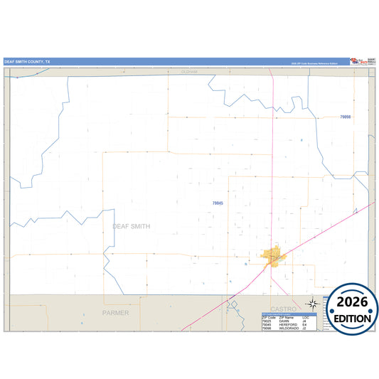 Deaf Smith County, TX Business Reference 5 Digit ZIP Code Wall Map