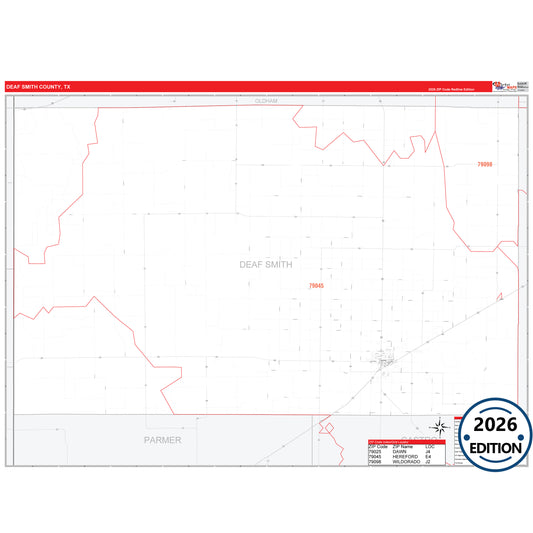 Deaf Smith County, TX Red Line 5 Digit ZIP Code Wall Map