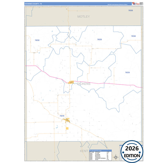 Dickens County, TX Business Reference 5 Digit ZIP Code Wall Map