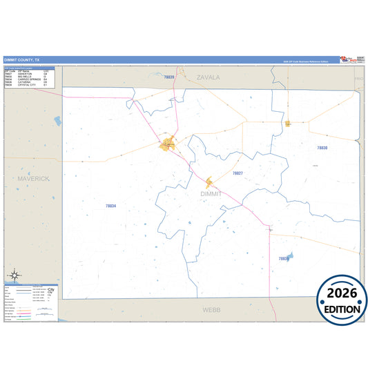 Dimmit County, TX Business Reference 5 Digit ZIP Code Wall Map