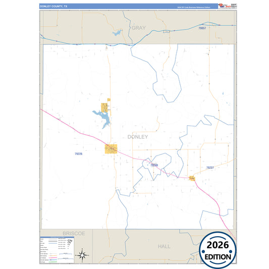 Donley County, TX Business Reference 5 Digit ZIP Code Wall Map
