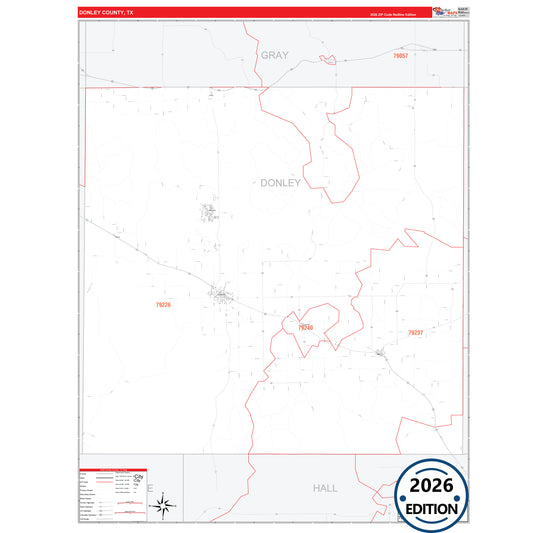 Donley County, TX Red Line 5 Digit ZIP Code Wall Map