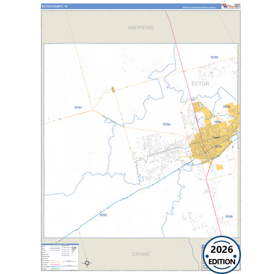 Ector County, TX Business Reference 5 Digit ZIP Code Wall Map
