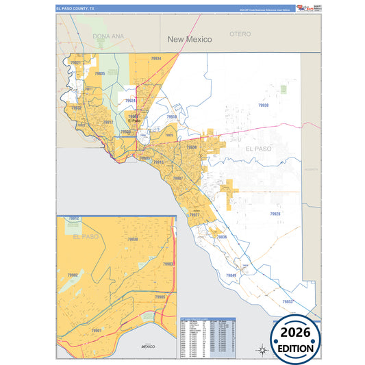 Ellis County, TX Business Reference 5 Digit ZIP Code Wall Map