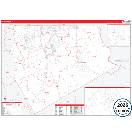 El Paso County, TX Red Line 5 Digit ZIP Code Wall Map