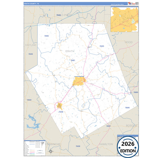 Erath County, TX Business Reference 5 Digit ZIP Code Wall Map