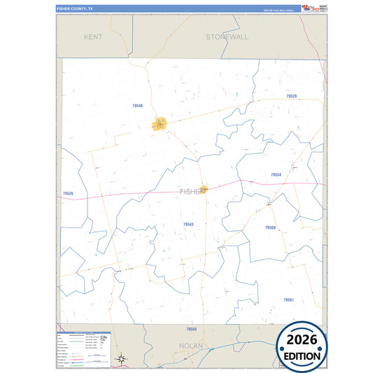 Fisher County, TX Business Reference 5 Digit ZIP Code Wall Map