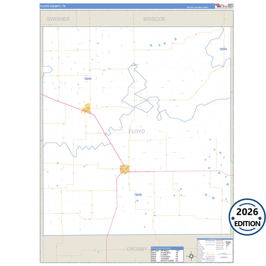 Floyd County, TX Business Reference 5 Digit ZIP Code Wall Map