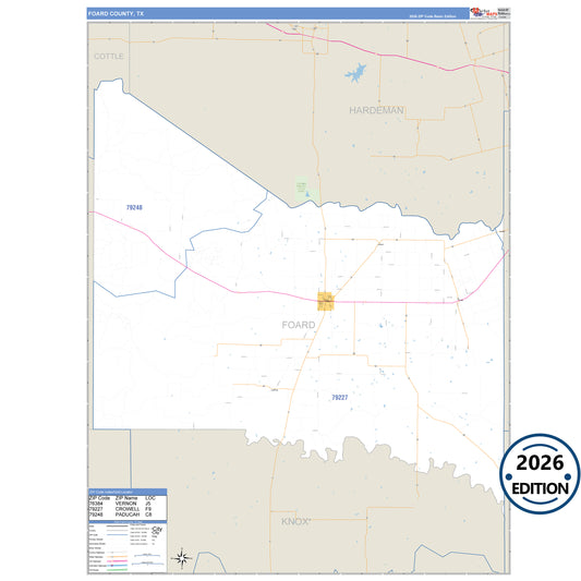 Foard County, TX Business Reference 5 Digit ZIP Code Wall Map
