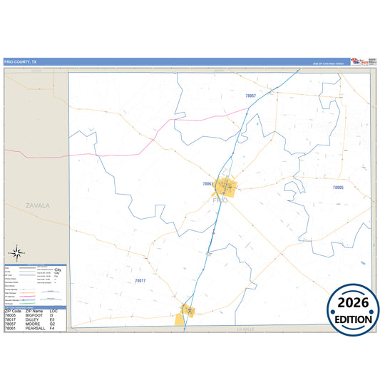 Frio County, TX Business Reference 5 Digit ZIP Code Wall Map