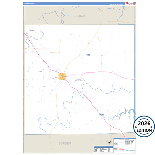 Garza County, TX Business Reference 5 Digit ZIP Code Wall Map