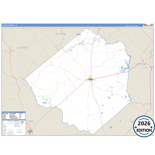 Goliad County, TX Business Reference 5 Digit ZIP Code Wall Map