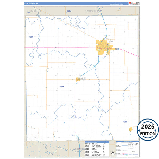Hale County, TX Business Reference 5 Digit ZIP Code Wall Map