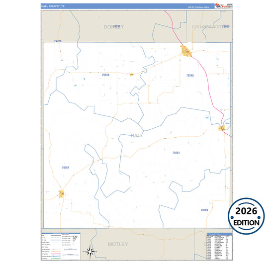Hall County, TX Business Reference 5 Digit ZIP Code Wall Map
