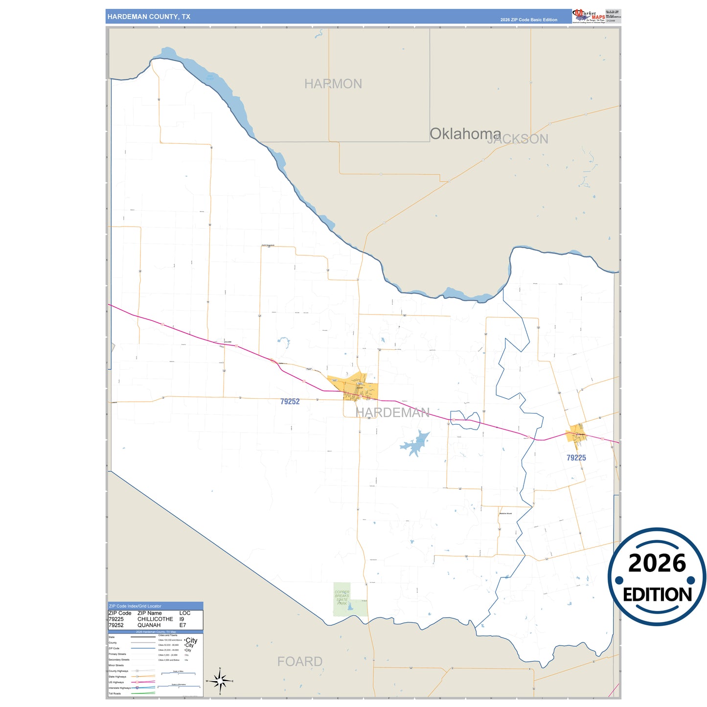 Hardeman County, TX Business Reference 5 Digit ZIP Code Wall Map