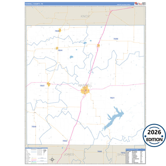 Haskell County, TX Business Reference 5 Digit ZIP Code Wall Map