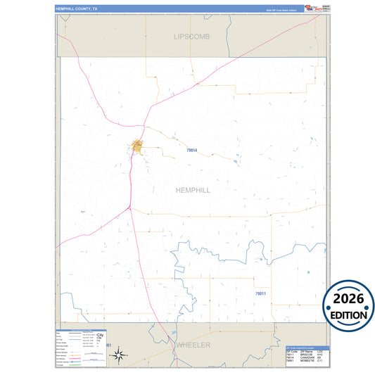 Hemphill County, TX Business Reference 5 Digit ZIP Code Wall Map