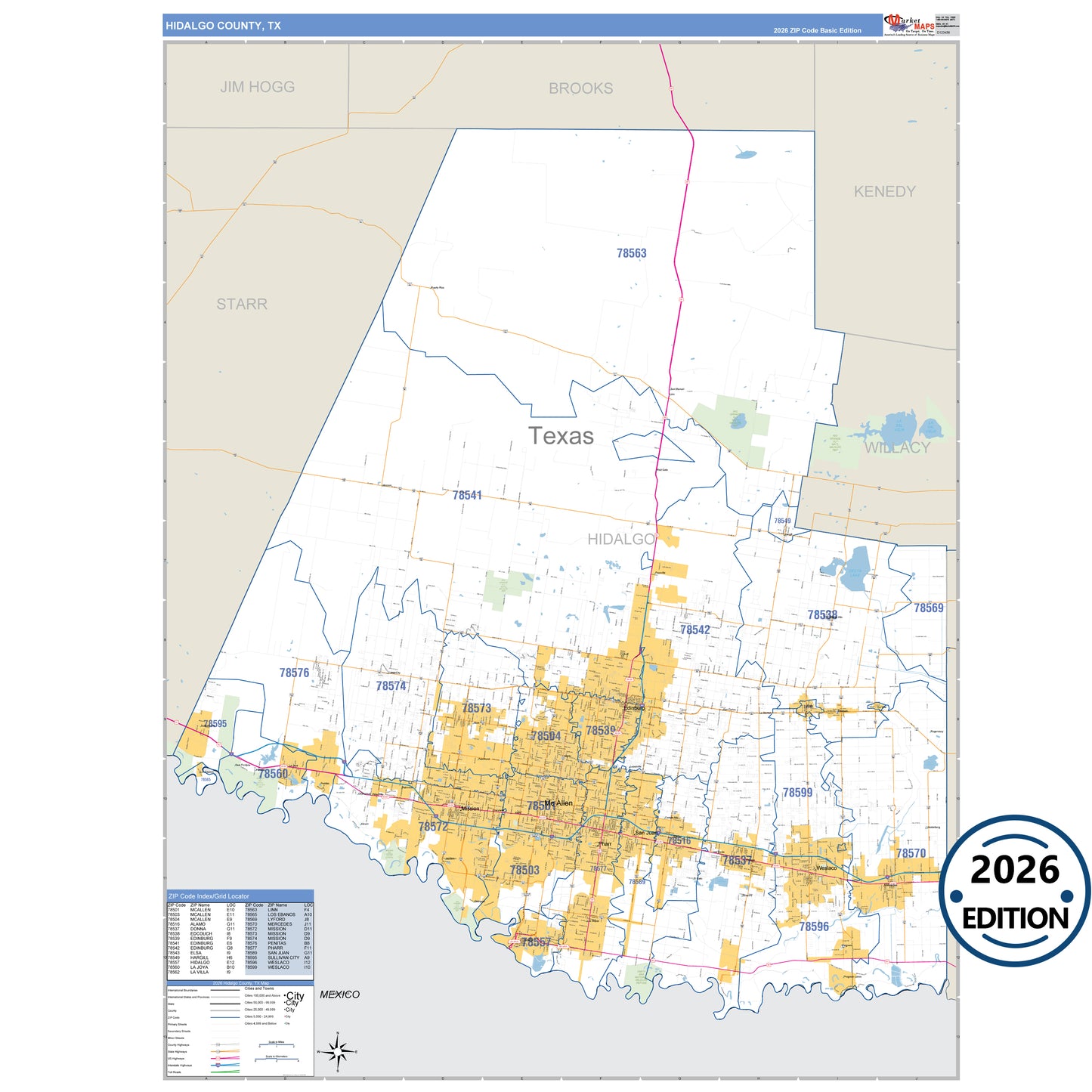 Hidalgo County, TX Business Reference 5 Digit ZIP Code Wall Map