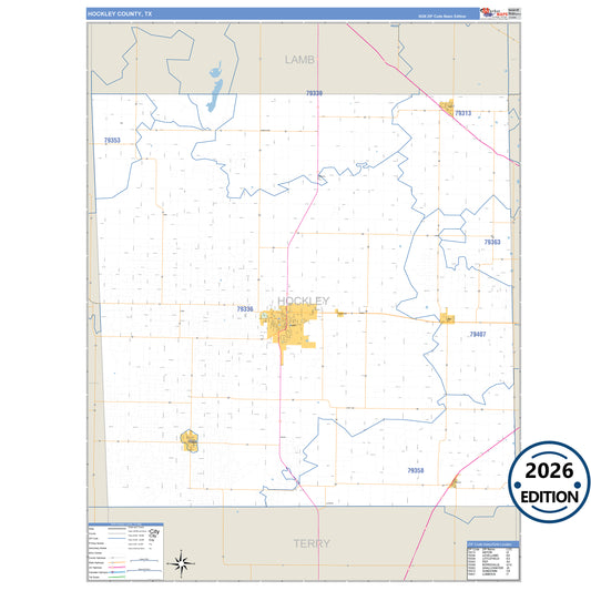 Hockley County, TX Business Reference 5 Digit ZIP Code Wall Map