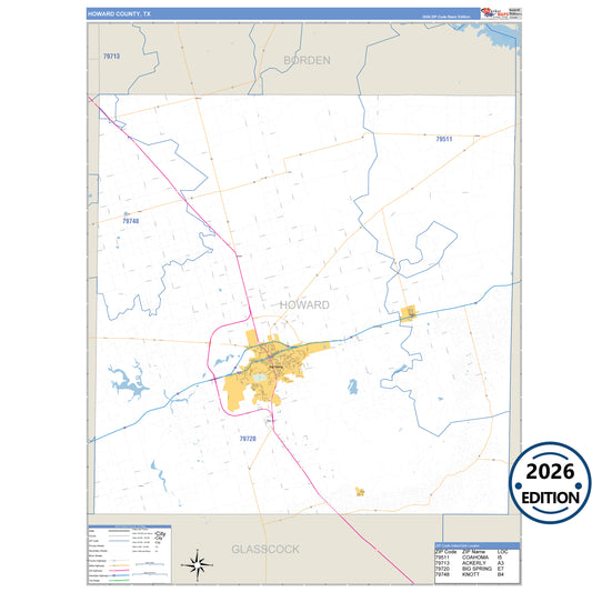 Howard County, TX Business Reference 5 Digit ZIP Code Wall Map