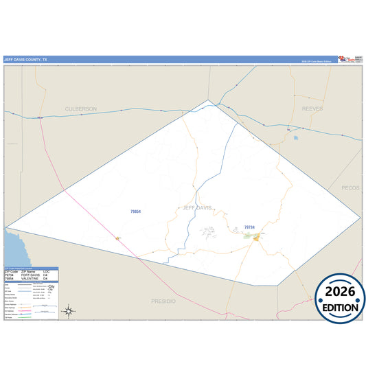 Jeff Davis County, TX Business Reference 5 Digit ZIP Code Wall Map