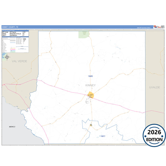 Kinney County, TX Business Reference 5 Digit ZIP Code Wall Map