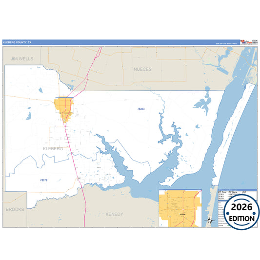 Kleberg County, TX Business Reference 5 Digit ZIP Code Wall Map