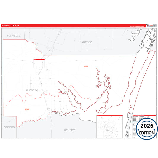 Kleberg County, TX Red Line 5 Digit ZIP Code Wall Map